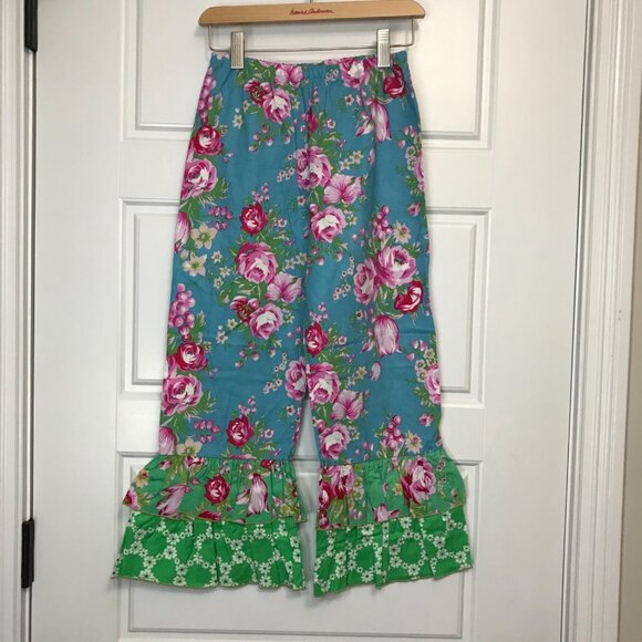 Gurlybird Cropped‎ Pants Girls Sz 10 Multi Colored Mixed Prints Ruffle Hem Pants - Picture 2 of 11